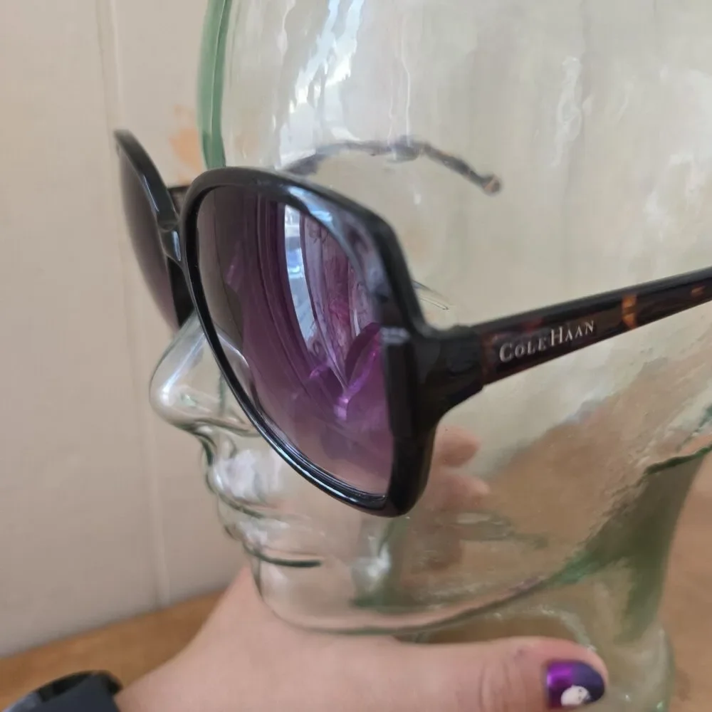 Oversized Butterfly Cole Haan Sunglasses C6080 Black Frame Purple Tint Lenses